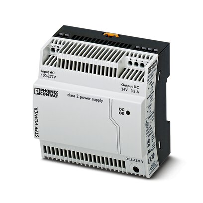 Phoenix Contact Switching Power Supply; STEP-PS/277AC/24DC/3.5; 24VDC OUT; 3.5A; 85-305VAC/95-250VDC IN; Single Phase; DIN Rail Mount; Plastic; Screw Connection